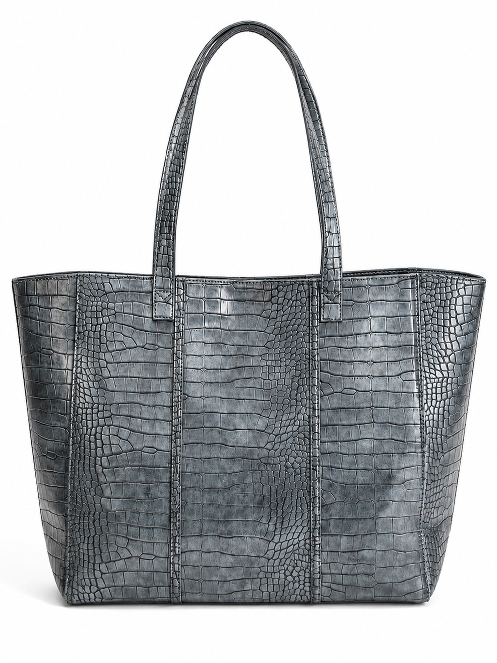 Neiman Marcus Croc-Embossed Tote in Grey